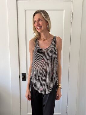 Isabel Marant Étoile Black, White & Pink Sheer Striped Tank